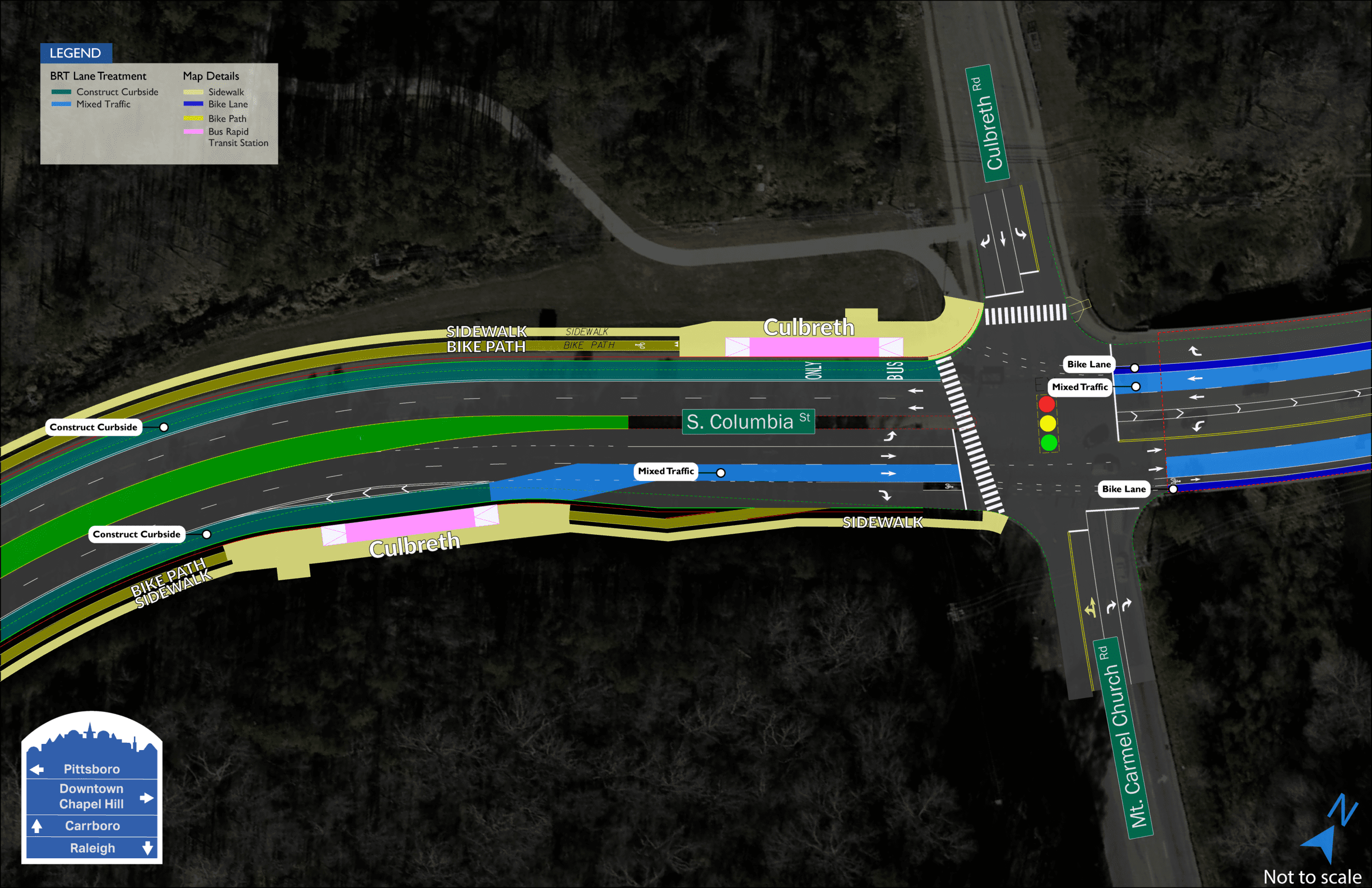 Culbreth BRT map showing two stations on S. Columbia Street next to Culbreth Road.